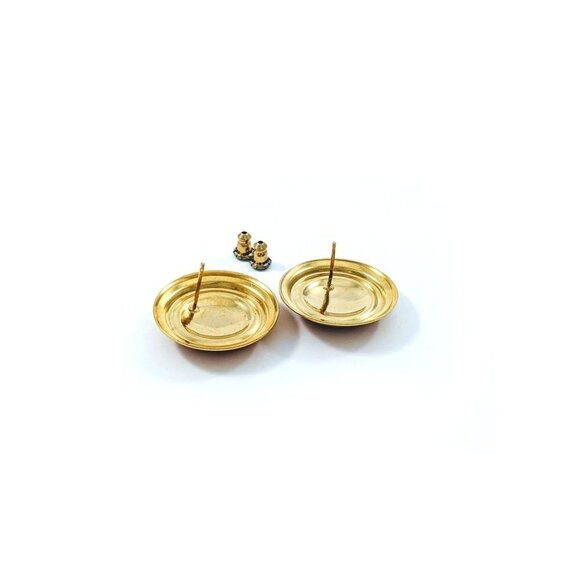 Vintage Round Domed Gold Tone Enamel Swirls Earrings - Picture 4 of 7